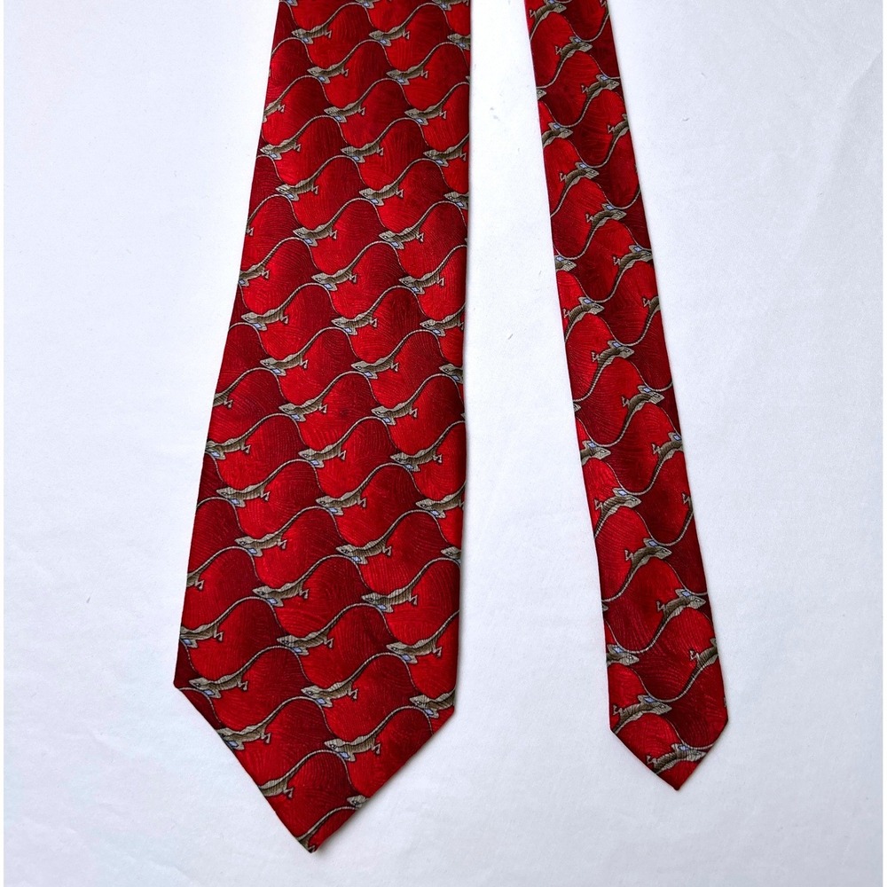 The Nature Conservancy Mens Green Anole Lizard Silk Preservation Tie OS Red